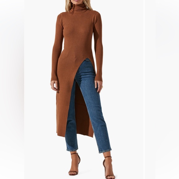 Astr Tops - Brown Long Knit Sweater